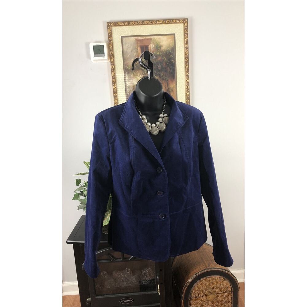 Talbots Women’s 8 Blue Velvet Single Breasted Blazer Long Sleeve Lapel Collar